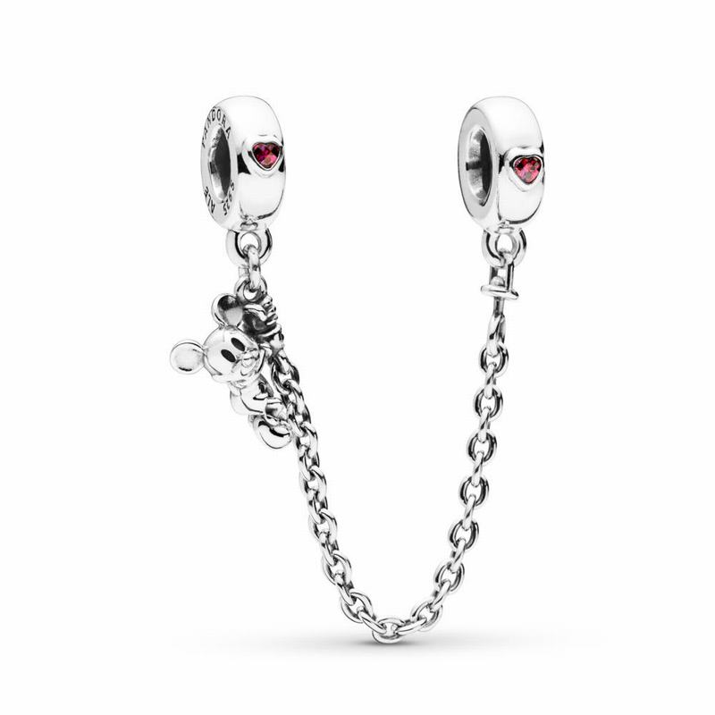 Pandora Disney Climbing Mickey Safety Chain Ireland - Sterling Silver/Red/Cubic Zirconia - 437526LQE